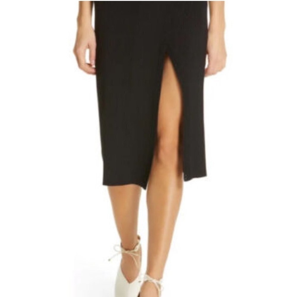 Jonathan Simkhai Fringe Midi Skirt Black Split Front Back Zip Career Boss Sz 6